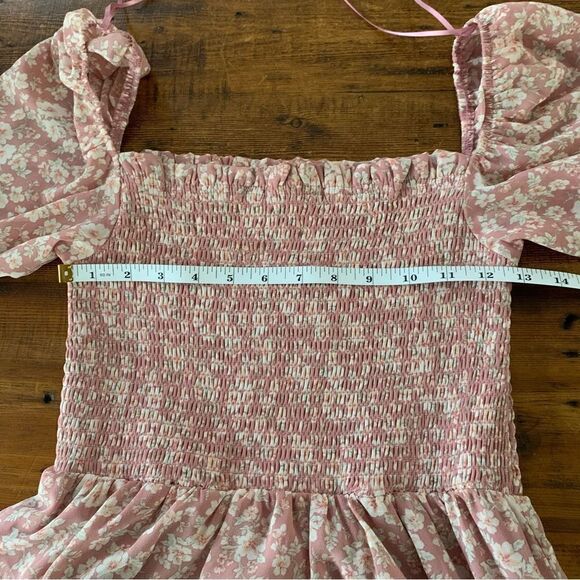 Altar’d State Floral Smocked Puffed Sleeve Square Neck Tiered Maxi Dress Sz S - Picture 5 of 12